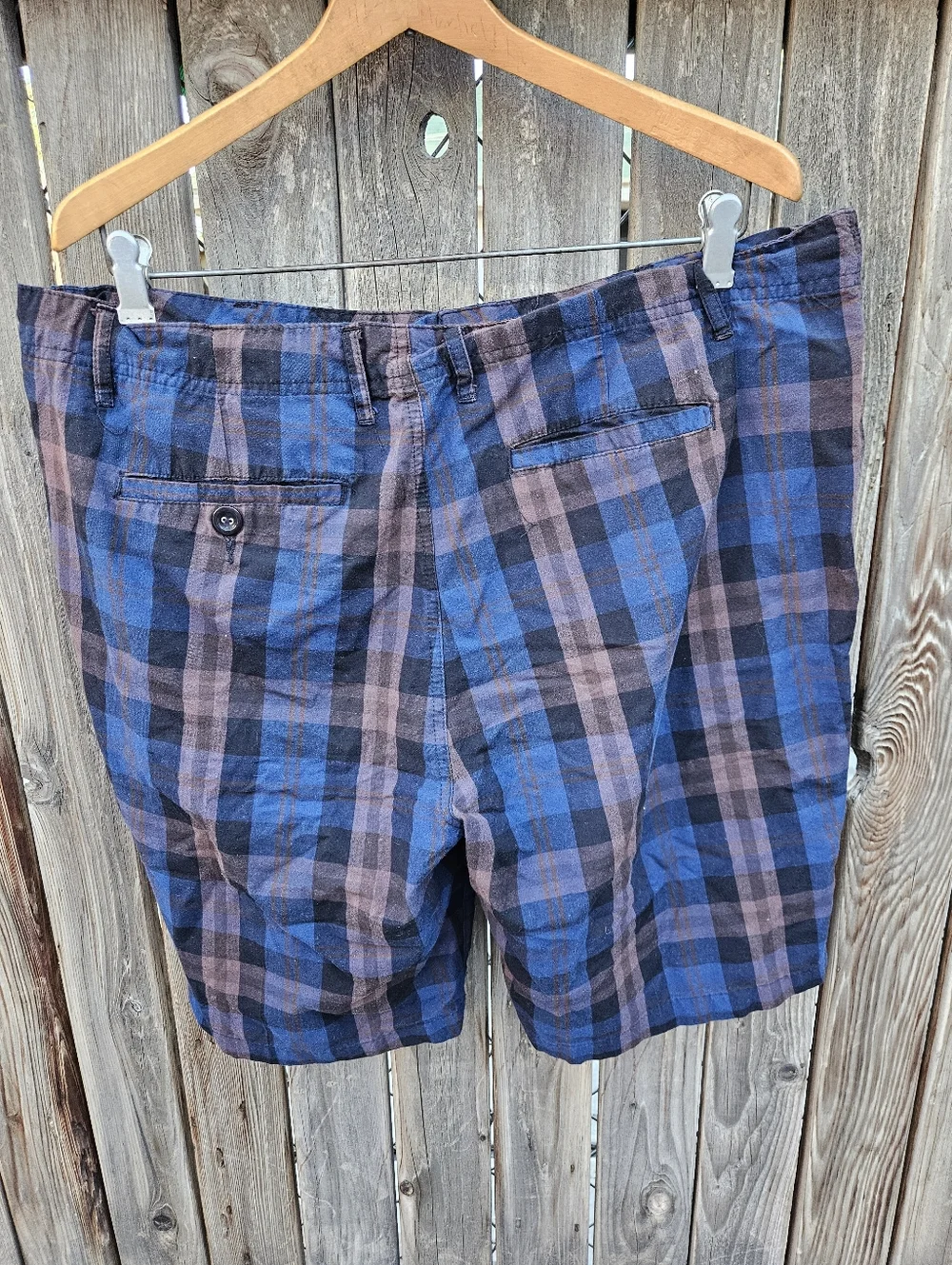 Plaid Cotton Men’s Shorts - Blue and Brown Size 38